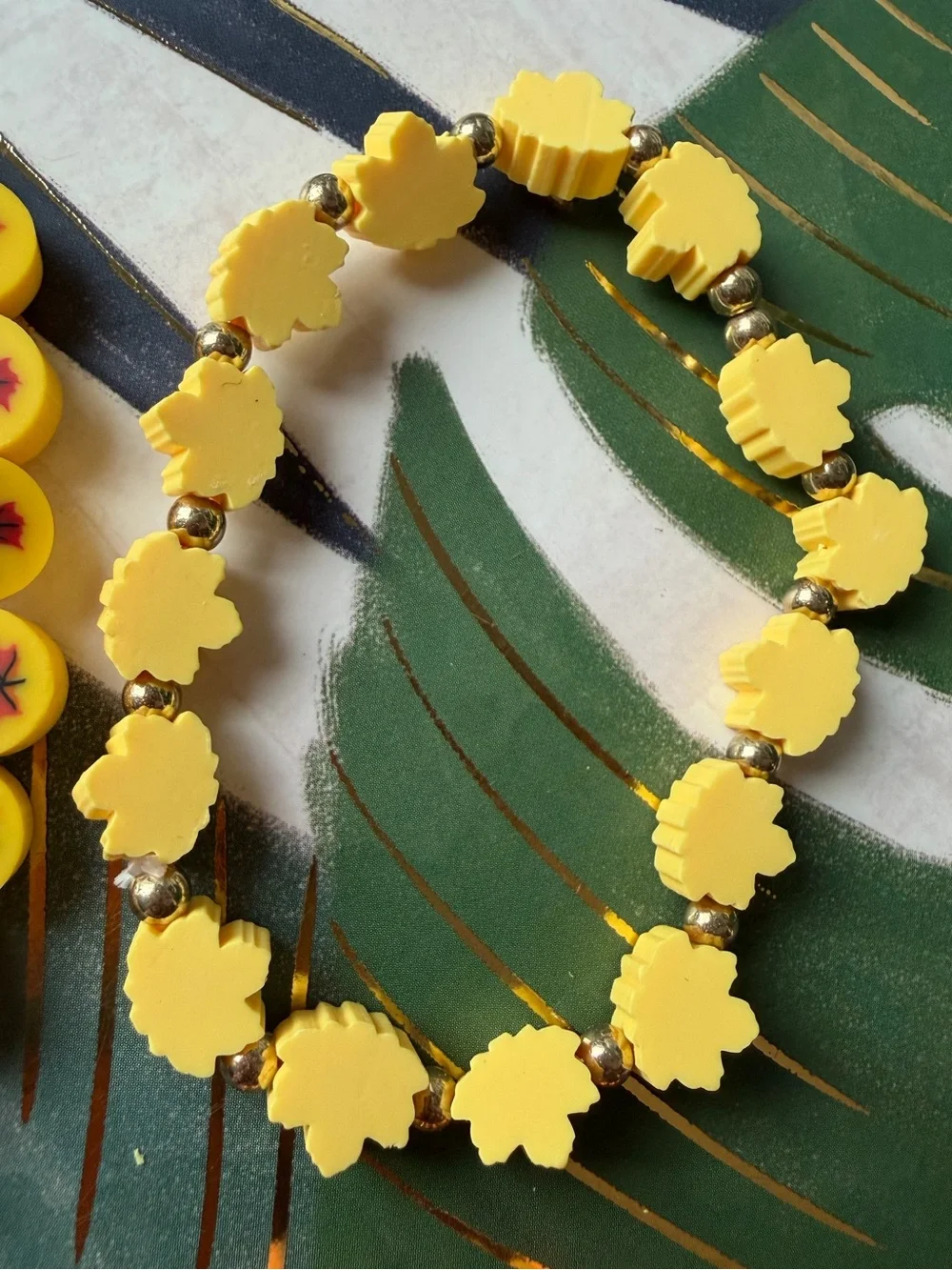 Fall Maple Leaf Stretch Bracelet Set of 3 Autumn Yellow Orange